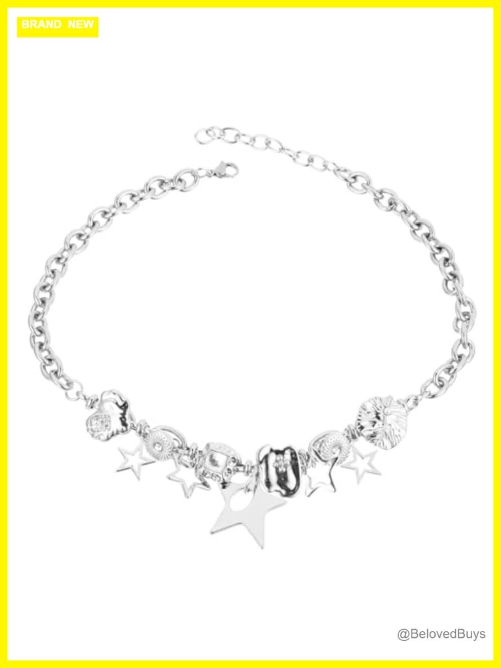 Silver Chunky Necklace Star Rave Choker Zinc Alloy Adjustable Holiday Party